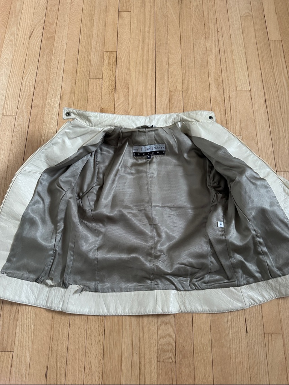 Vintage 90s Bod & Christensen cream leather moto jacket - Picture 12 of 14